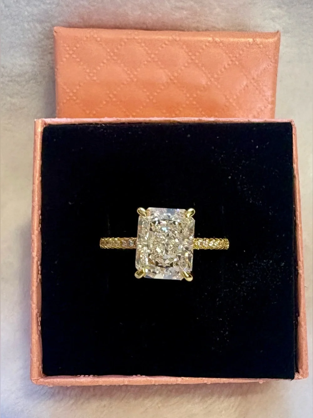 Elegant Gold Tone Cushion-Cut 2 Carat CZ Ring in Yellow Gold